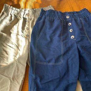 Zara Women’s casual pull on pants, buttons, set of 2, tan and navy, size Medium